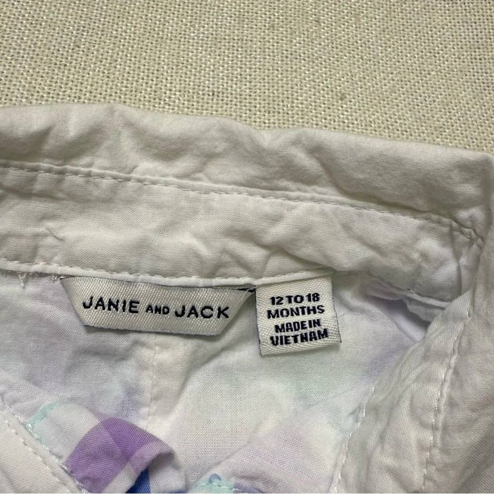 Janie and Jack Baby Gingham Polo Romper Light Blue Multi Plaid 12-18 Months